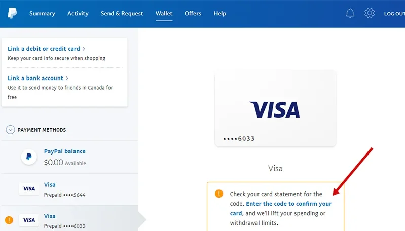 Paypal verify Virtual Credit Card