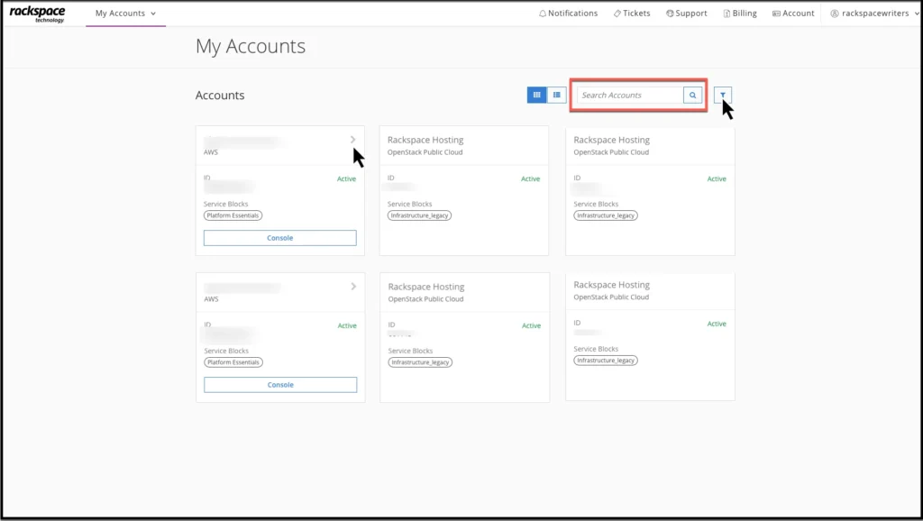 Rackspace Cloud Admin Account